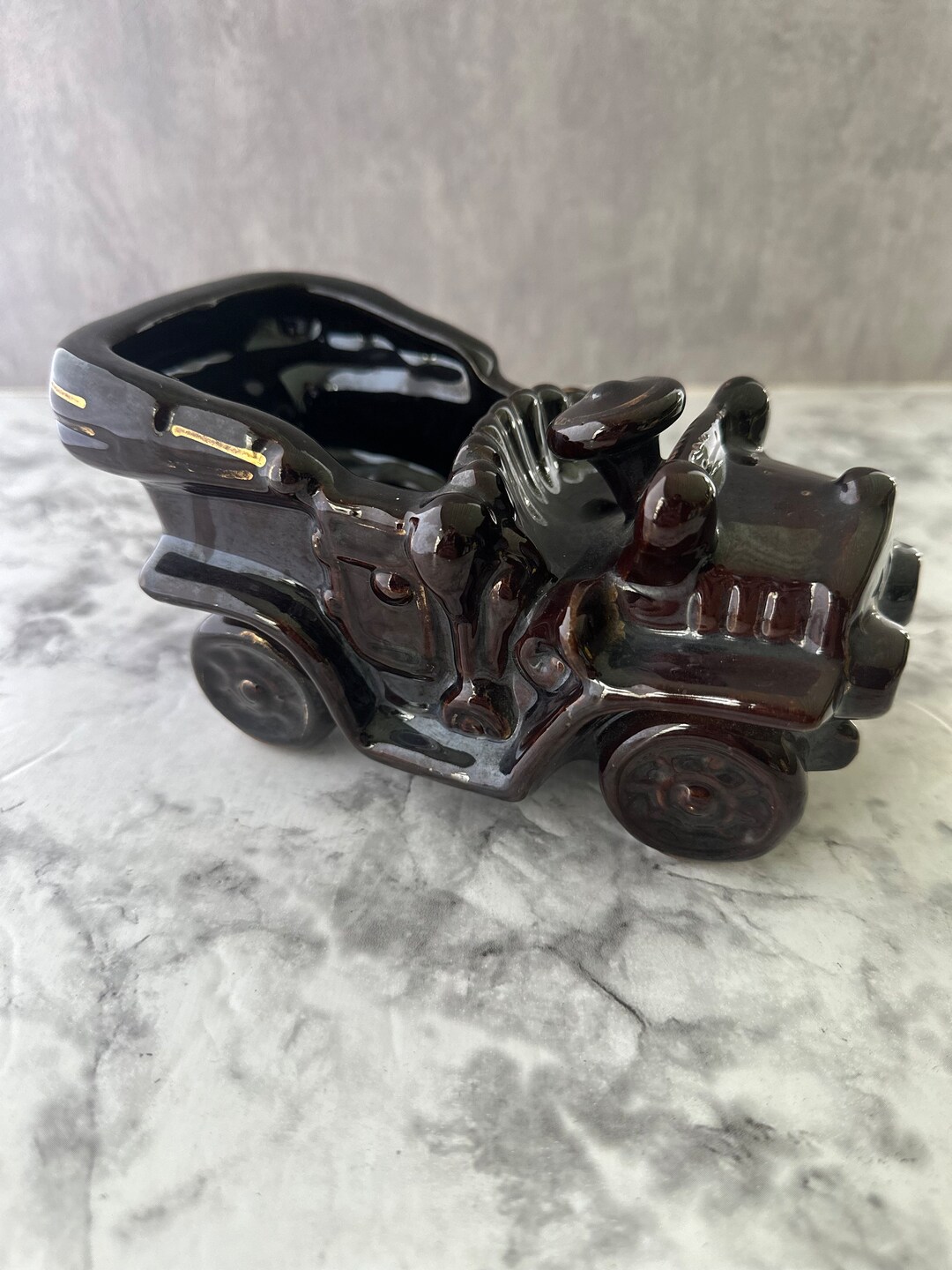 Vintage Brown Glazed Pottery Antique Car Planter - Etsy