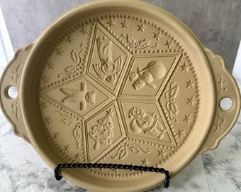 Vintage Brown Bag Ceramic Shortbread Pan Holiday Star Pattern