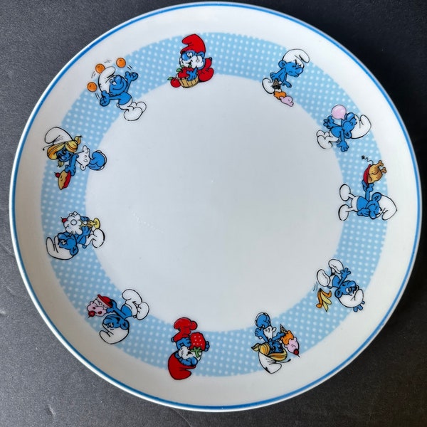 Smurf Porcelain Breakfast Plate. vintage 1982 Collector’s Piece