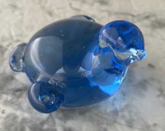 Vintage Blue Blown Art Glass Turtle Paperweight Figurine Collectible