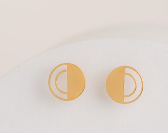 Circle Studs Earrings, Gold Stainless Steel Circle Earrings, Lightweight Simple Earrings, Delicate Everyday Earrings