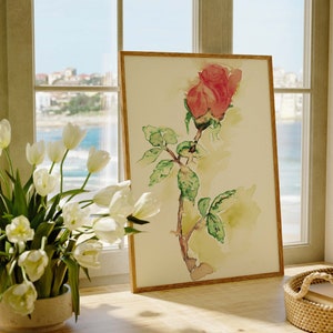 Watercolor painting rose fine art print botany watercolor flower painting wall decoration