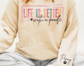 Sudadera personalizada con caniche, suéter para mamá caniche, camisa para mamá caniche, regalo para mamá caniche, regalo para amantes de los caniches, cuello redondo personalizado para perro