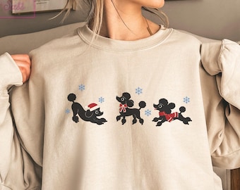Christmas Poodle Sweatshirt, Black Poodle Shirt, Standard Poodle Mom Xmas Gift, Dog Lover Christmas Sweater, Holiday Poodle Mama Crewneck