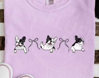 French Bulldog Shirt, Comfort Colors Frenchie Mom Shirt, Coquette Bow French Bulldog Dog Mama Shirt,Frenchie Lover Gift,Frenchie Dog Mom Tee