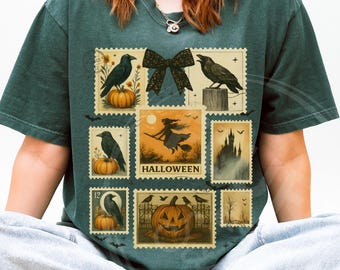 Retro Halloween Crow Shirt, Comfort Colors Fall Tee, Raven Pumpkin Shirt, Vintage Crow Shirt, Autumn Crow Tee, Spooky Black Crow Graphic Tee