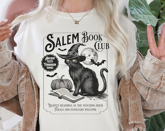 Comfort Colors Retro Salem Book Club Shirt, Bookish Halloween Tshirt, Dark Cottagecore Shirt, Spooky Season Gift for Readers, Reading Shirt