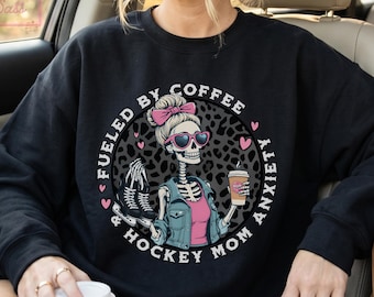 Hockey Mom Sweatshirt, Funny Ice Hockey Mom Shirt, Coffee Lover Winter Sports Mama Gift,Game Day Hockey Moms Sweater,Womens Gameday Crewneck