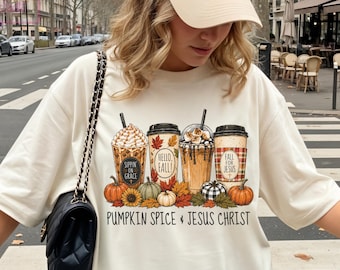 Pumpkin Spice Christian Shirt, Fall for Jesus Sweatshirt, Comfort Colors Faith Iced Coffee T-shirt, Christianity Halloween Autumn Apparel