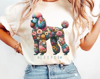 Comfort Colors Custom Poodle Shirt, Personalized Dog Name Poodle Tee, Gift for Standard Poodle Mom Shirt, Wildflowers Poodle Mama T Shirt