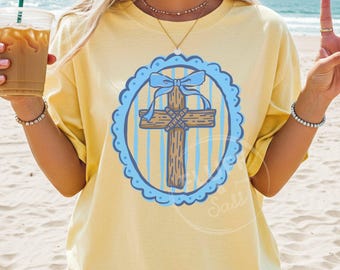 Camiseta de mujer para adoración cristiana, camiseta con lazo y rayas de fe, atuendo de iglesia inspirado en la Biblia, regalo cristiano coqueto, camiseta de verano moderna para amantes de Jesús