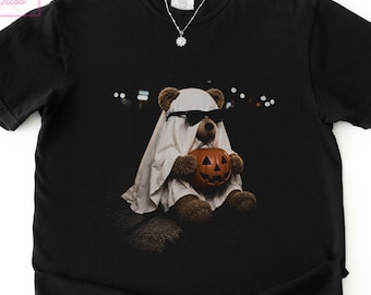 Teddy Bear Ghost Halloween Shirt, Comfort Colors Trick or Treat Tee, Cute Teddy Bear Pumpkin Costume, Spooky Season Gift, Retro Graphic Tee