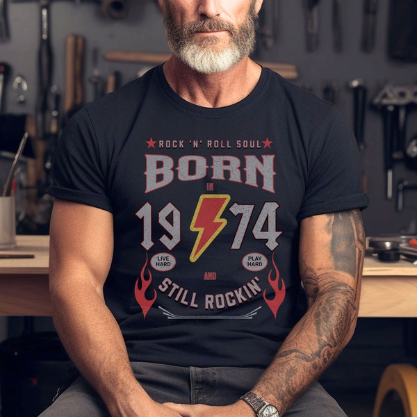 50th Birthday Shirt, Rock n Roll Born in 1974 Heavy Metal Band T-shirt Gift For Men, Dad Gift, Vintage Rockers 50 Years Party Tee For Women