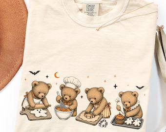 Teddy Bear Halloween Baking Shirt, Fall Baker Tee, Comfort Colors Spooky Season Shirt, Retro Graphic Tshirt, Cute Home Baker Gift for Women