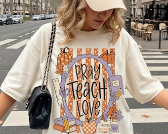 Fall Christian Teacher Shirt, Striped Comfort Colors Sunday School Tshirt, Faith Based Educator Gift,Trendy Autumn Elementary Womens Apparel