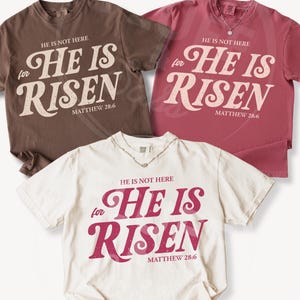 Christian He Is Risen Shirt, Matthew 28:6 Womens Easter Bible Verse Tee, Resurrection Comfort Colors Shirt, Retro Faith Gift for Believer