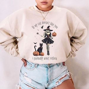 Black Cat Halloween Sweatshirt, Cat Halloween Shirt, Funny Halloween Sweater, Black Cat Shirt, Black Cat Sweater, Spooky Cat Mom Gift
