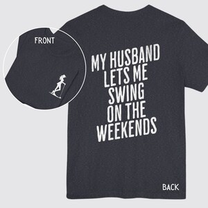 Funny Golf Shirt, Swinger Golf Gag Gift for Women, Embarrassing Ladies Golfer Tshirt, Sarcastic Golf Crewneck Tee for Wife, Golfing T-Shirt Heather Navy