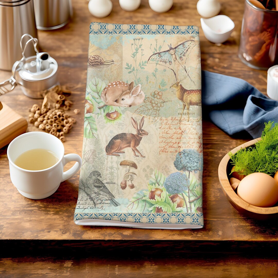 Cottagecore Forest Animals Kitchen Towel, Vintage Botanical Decor ...