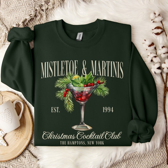 Custom Mistletoe & Martinis Christmas Sweatshirt, Christmas Martini Social Club Sweater, Merry Xmas Cheers Martini Gift, Winter Party Shirt
