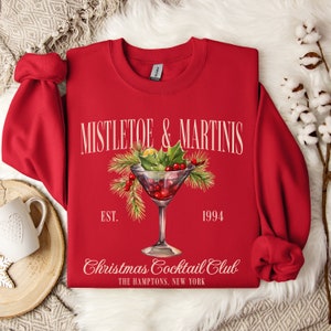Custom Mistletoe & Martinis Christmas Sweatshirt, Christmas Martini Social Club Sweater, Merry Xmas Cheers Martini Gift, Winter Party Shirt Cherry Red