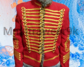 Rote Napoleonische Husarenjacke für Herren Tunika Pelisse Jimi Hendrix Jacke Militäruniform Napoleonische Husarenjacke für Herren