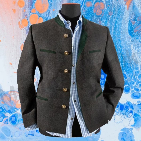 Herren Trachtenjacke, anthrazit, grau, bayerische Jacke, Dirndl, Trachtenjacke, deutsche bayerische Jacke