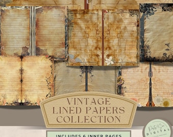 Vintage Lined Journal Paper: Stained Printable Pages (PDF)