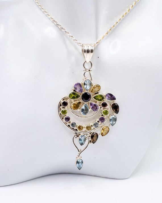 Large Multigemstone Statement Pendant & Earrings … - image 2