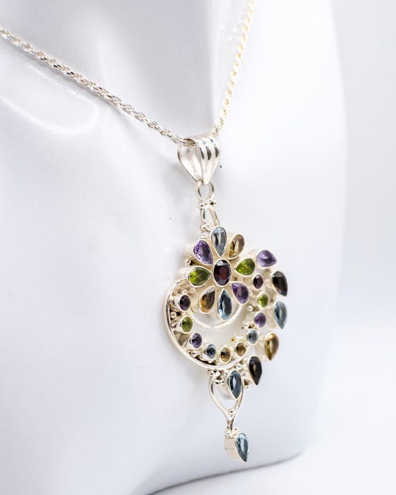 Large Multigemstone Statement Pendant & Earrings … - image 3
