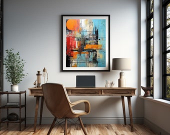 Teal and Orange Abstract Art Print: Modern Wall Decor (Digital Download)