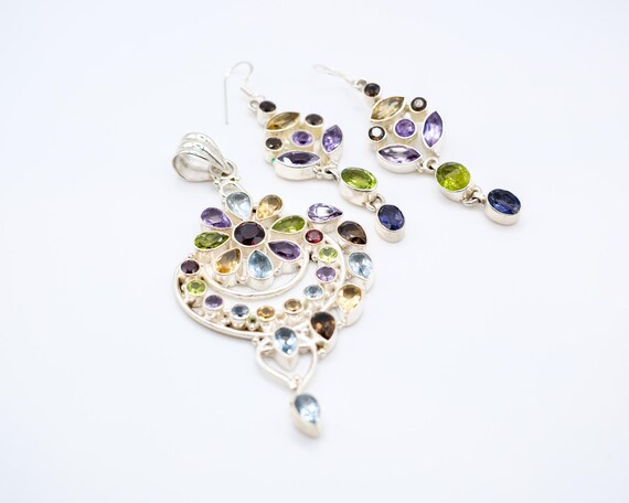 Large Multigemstone Statement Pendant & Earrings … - image 5