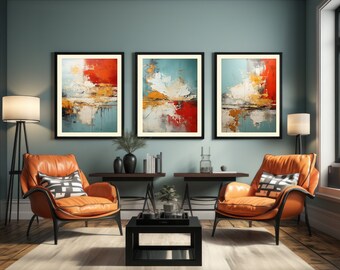 Abstract Triptych Wall Art: Modern Printable Set (Digital Download)