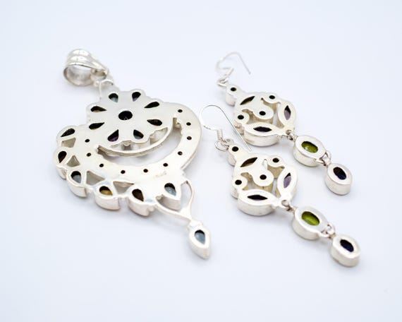 Large Multigemstone Statement Pendant & Earrings … - image 7