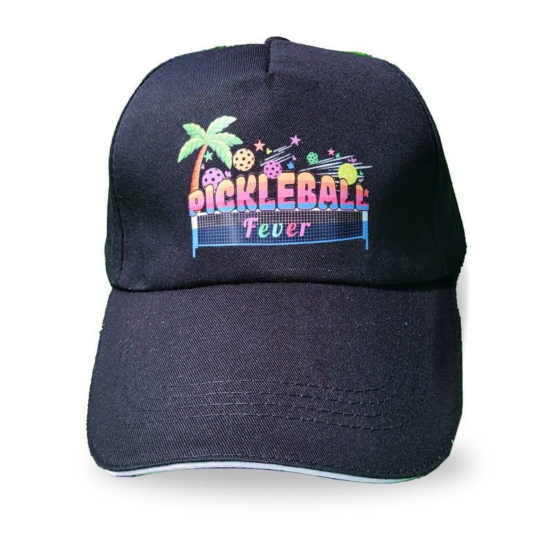 Black Pickleball Fever Hat, 5 Panel Baseball Hat, Colorful Iron on ...