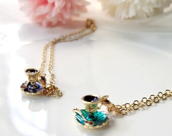 Mini Teacup Necklace, Cute Dainty Jewelry, Small Pendant, High Tea, Tea Lover, Teacup Charm Necklace, Birthday Christmas Valentines Gift