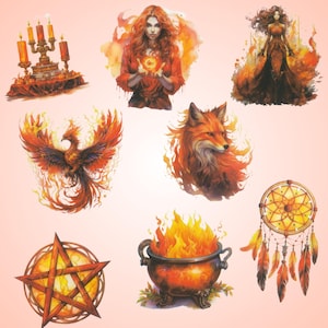 Flame Sorceress Cottage Witch, 18 pcs Sticker Pack, Black Magic Mythical, Halloween Witchcraft, Journaling, Notebook Laptop, Bottle Stickers