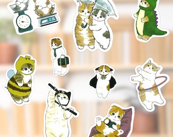 Cute Cat in Action, 30 Pc Sticker Pack, Kawaii Funny Stickers, Teachers Gift, Journaling Notebook Laptop Stickers, Phone, Bottle Stickers