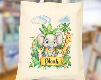 Personalized Jungle Animals Reading Tote,Library Canvas Bag, Custom Preschool Bag, Book Tote Bag,Birthday Christmas Gift,Party Favor