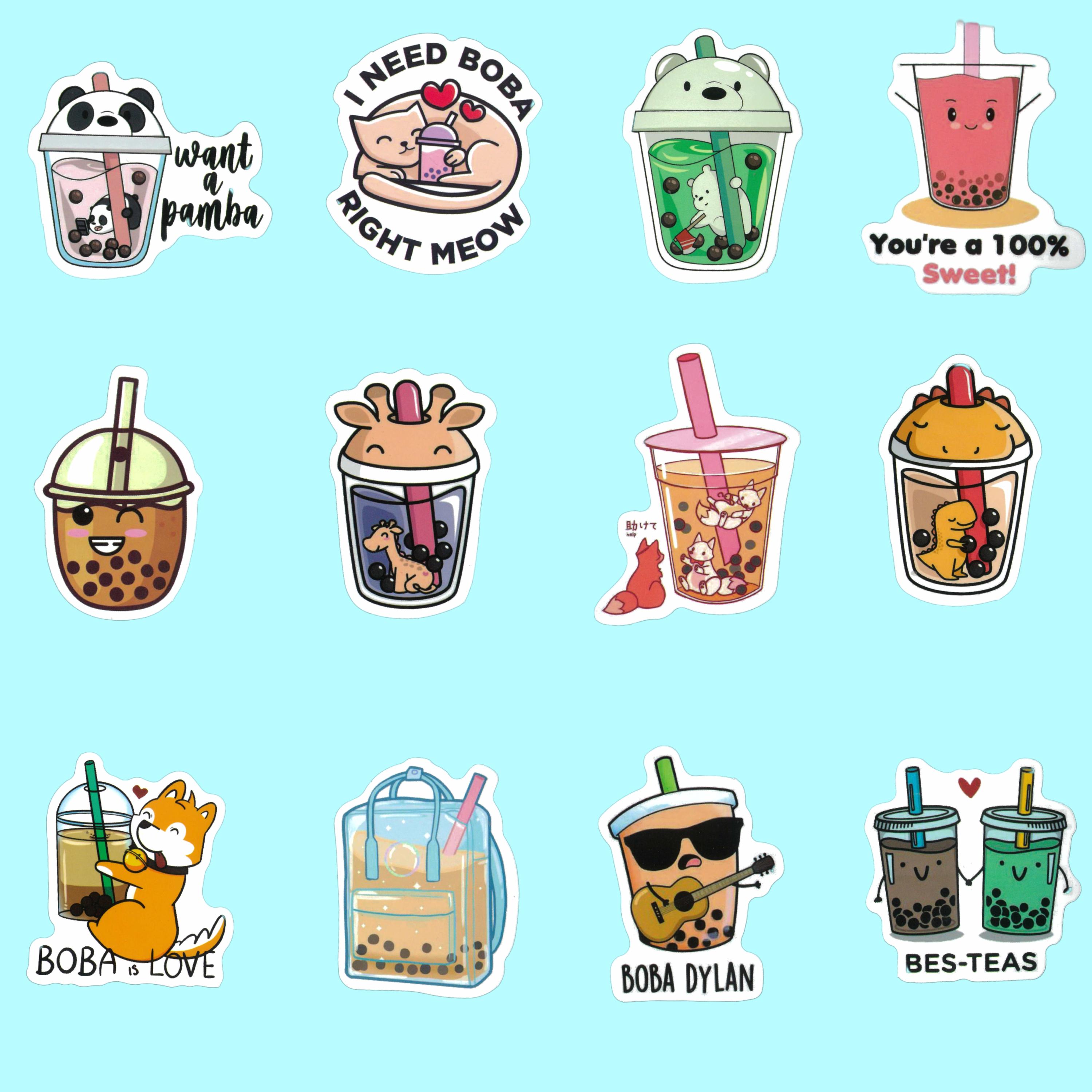 Boba Bubble Tea 45 Pc Sticker Pack, Funny Bubble Tea Stickers, Teachers ...