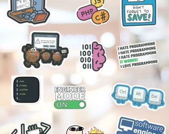Programming 45 Pc Stickers Pack, Tech Nerd Geek Gift, Coding Developer Stickers, Journaling Notebook Laptop Stickers, Phone, Bottle Stickers