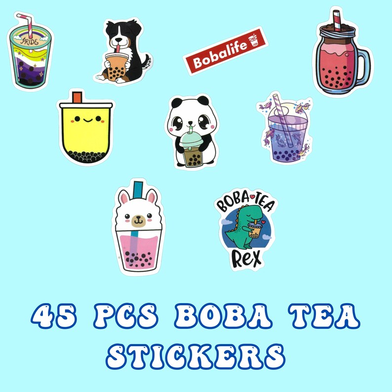 Boba Bubble Tea 45 Pc Sticker Pack, Funny Bubble Tea Stickers, Teachers ...