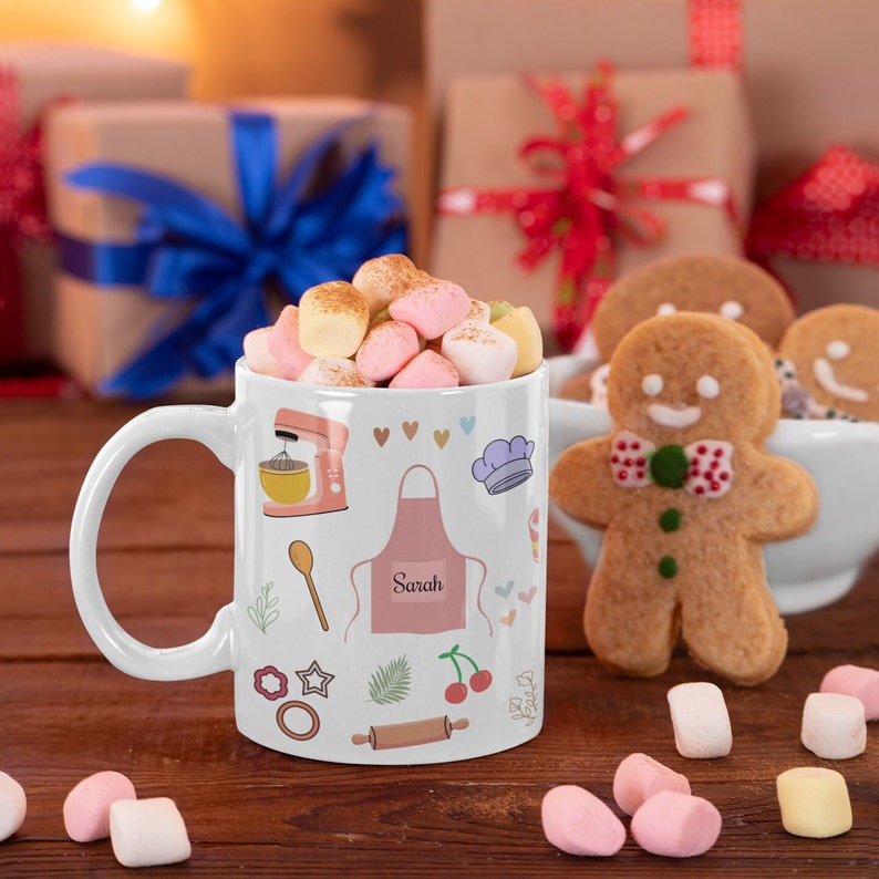 Personalized Baking Ceramic Mug, Pastry Chef Gift, Bakers Gift, Boho