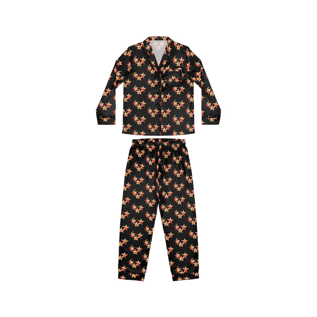 Star Mesh Satin Pajama Set Black