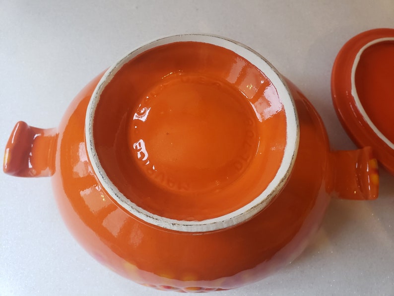 Vintage Mid Century Maurice of California Orange Drip Glaze Ceramic Tureen image 6