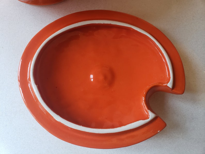 Vintage Mid Century Maurice of California Orange Drip Glaze Ceramic Tureen image 5