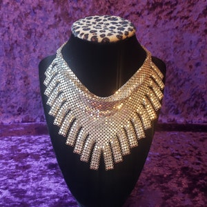 Vintage 1970s Whiting and Davis Silver tone Mesh Bib Necklace