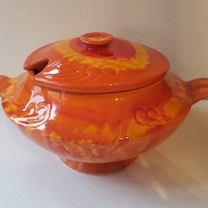 Vintage Mid Century Maurice of California Orange Drip Glaze Ceramic Tureen image 2