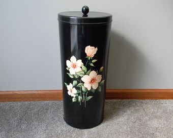 Vintage Mid Century Decoware Metal Black Tole Clothes Hamper