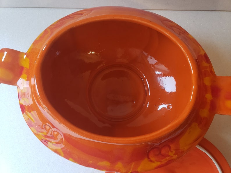 Vintage Mid Century Maurice of California Orange Drip Glaze Ceramic Tureen image 4